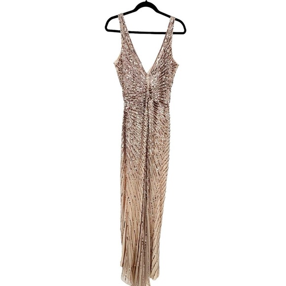 Mac Duggal Rose Gold Sequined Plunging V Neck Fitted Prom Dress Size 4 NWOT - Picture 11 of 12
